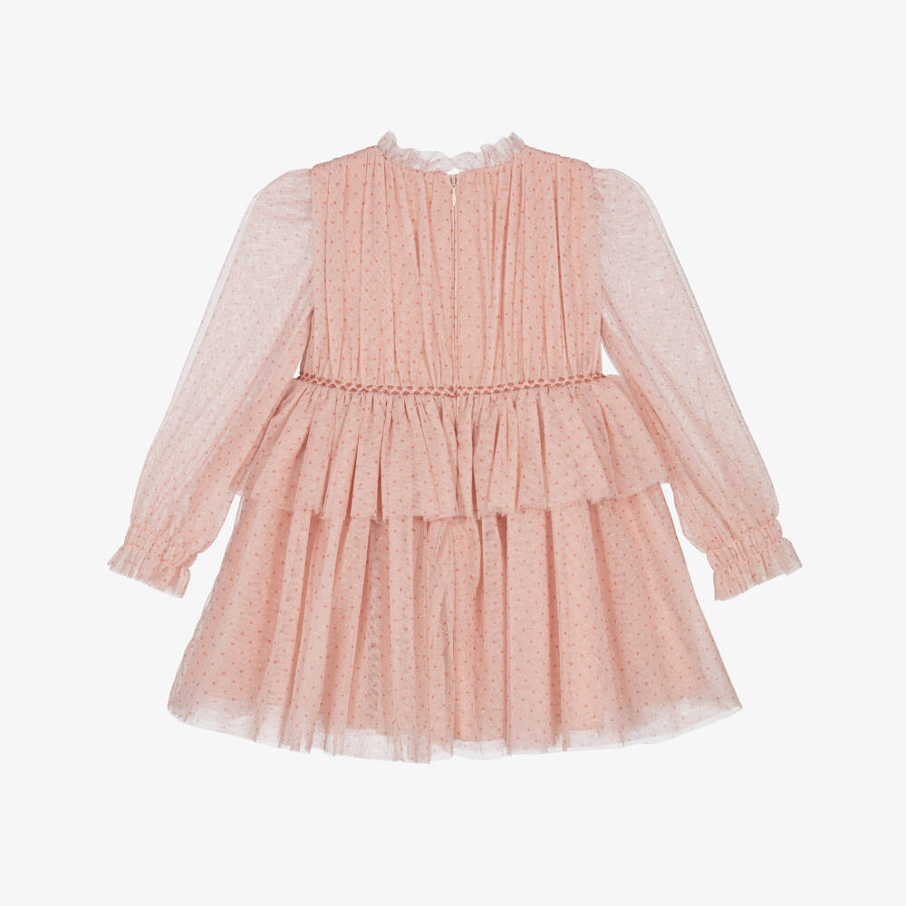 Abel & Lula-Girls Pink Dotted & Sparkle Tulle Dress | Childrensalon