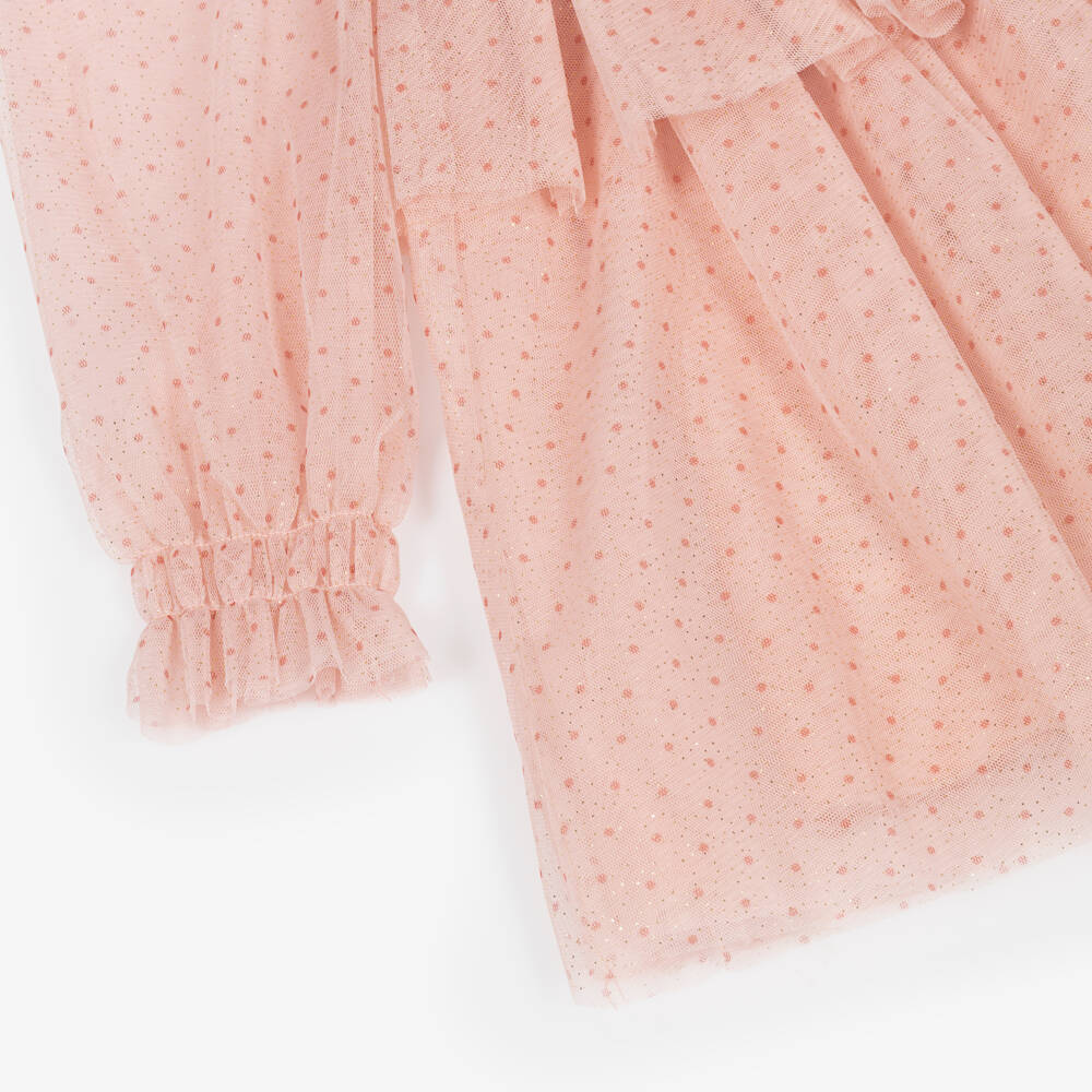 Abel & Lula-Girls Pink Dotted & Sparkle Tulle Dress | Childrensalon