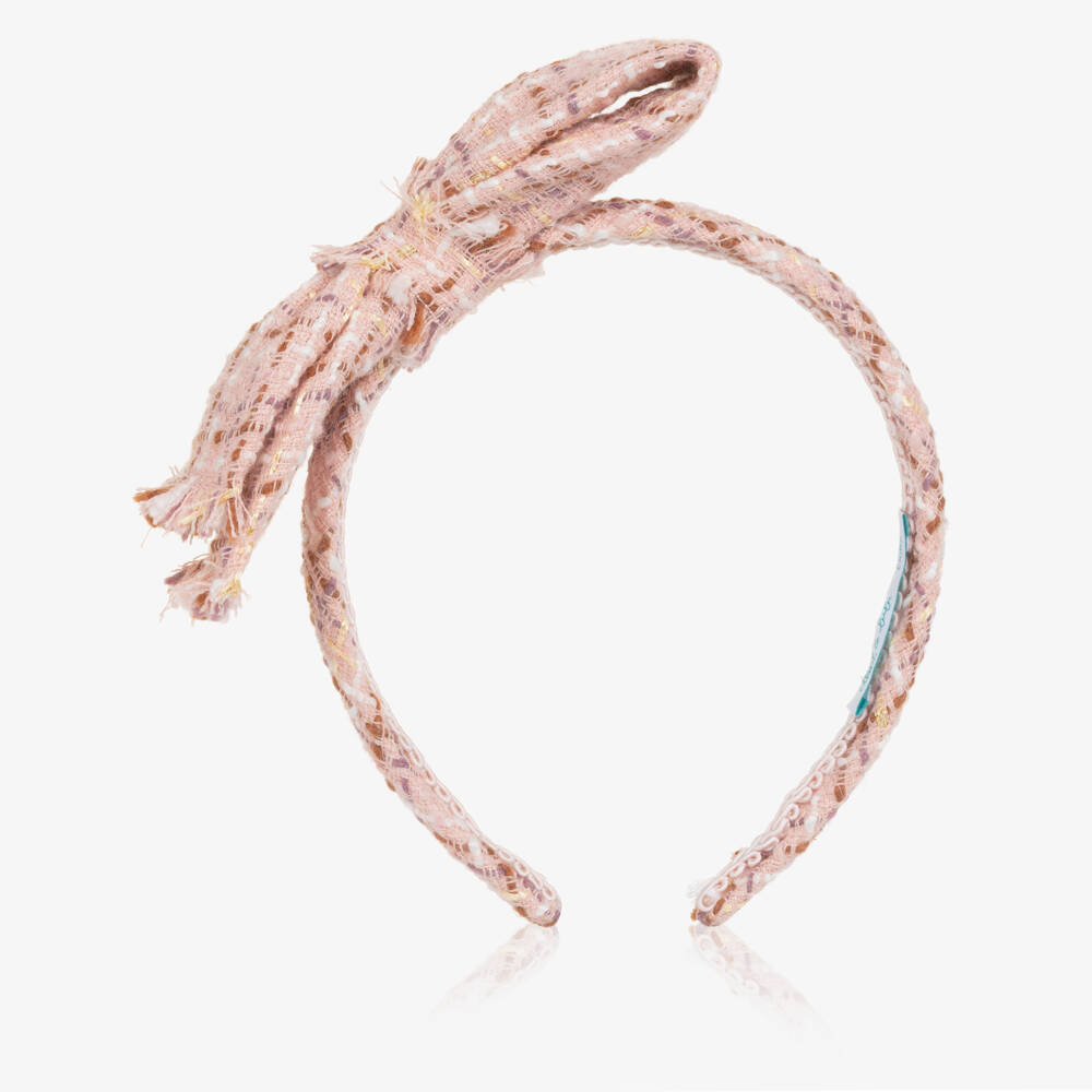 Abel & Lula-Ободок розово-золотой из твида с бантом для девочек | Childrensalon