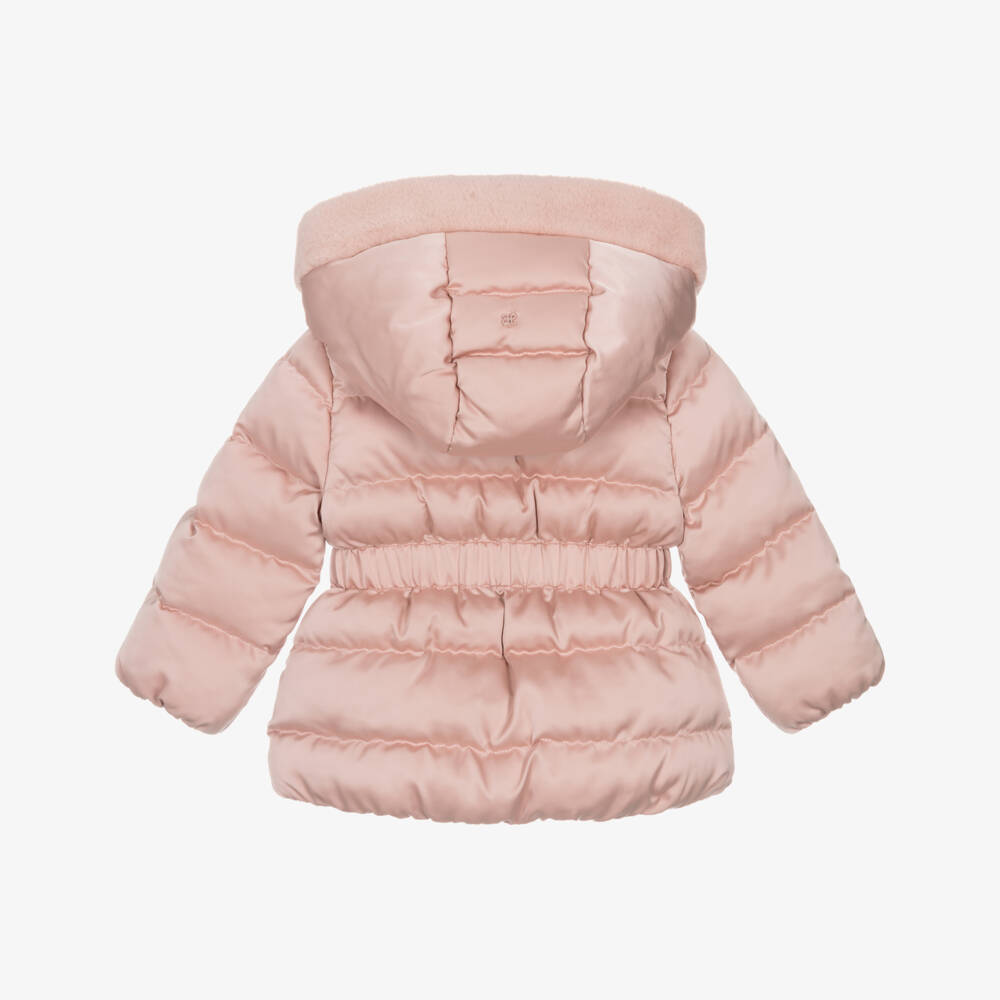 Abel & Lula-Girls Pink Hooded Puffer Coat | Childrensalon