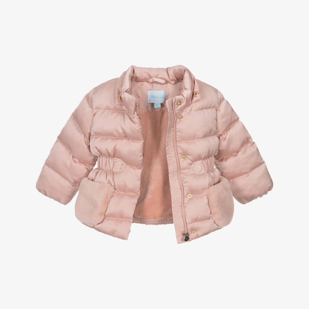 Abel & Lula-Girls Pink Hooded Puffer Coat | Childrensalon