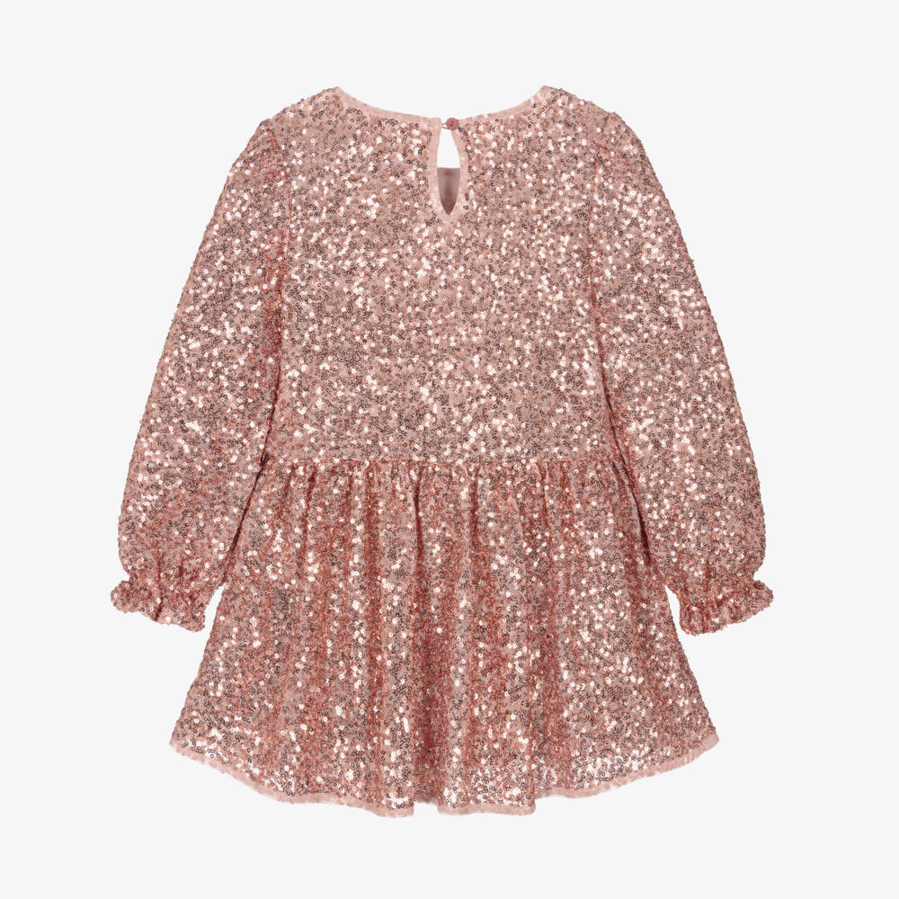 Abel & Lula-Girls Pink Long Sleeve Sequin Dress | Childrensalon