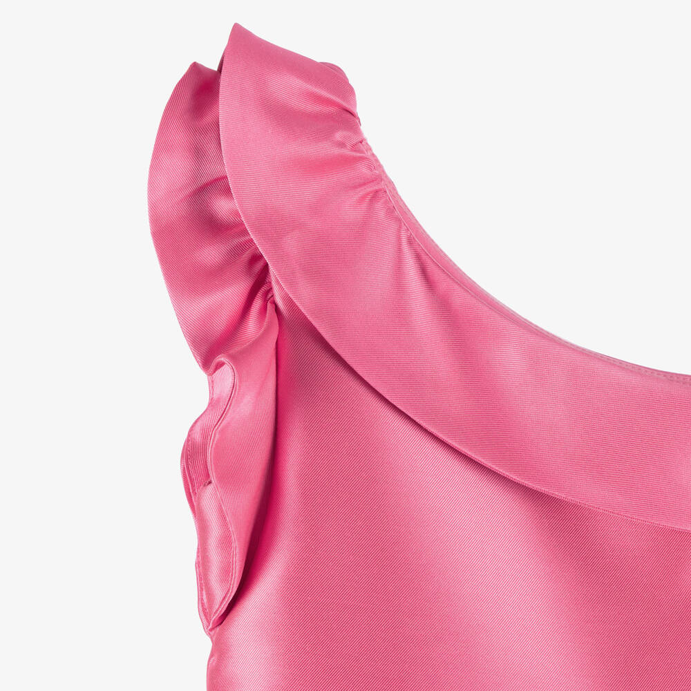 Abel & Lula-Girls Pink One-Shoulder Satin Dress | Childrensalon
