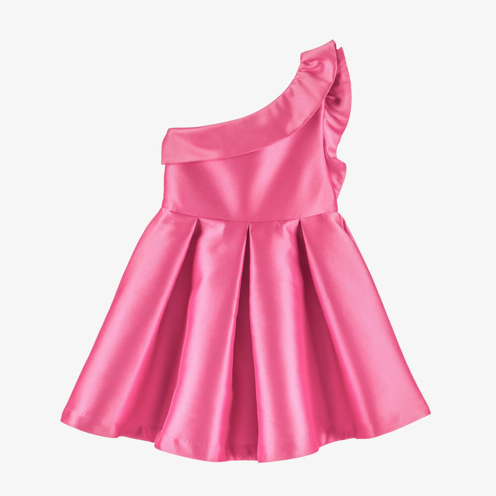 Abel & Lula-Girls Pink One-Shoulder Satin Dress | Childrensalon