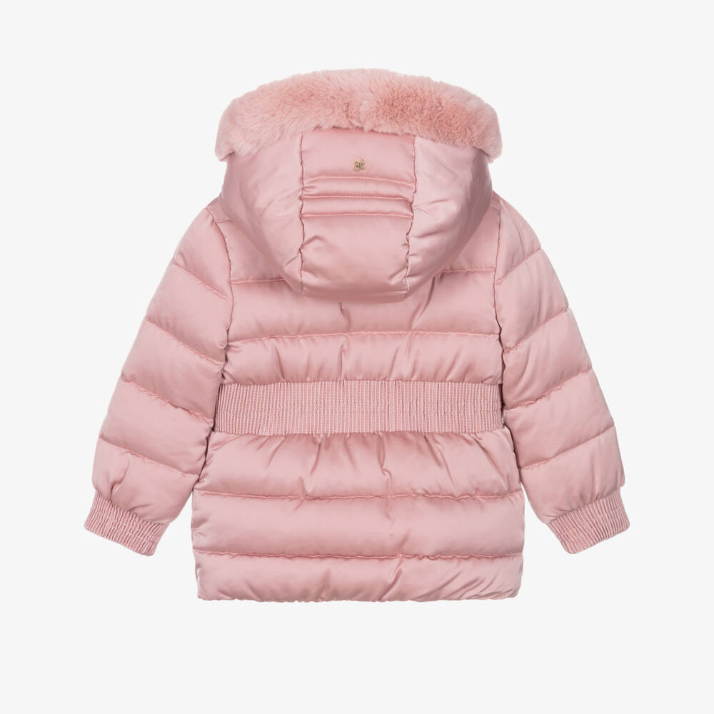 Abel & Lula-Girls Pink Padded Jacket with Faux Fur Trim | Childrensalon