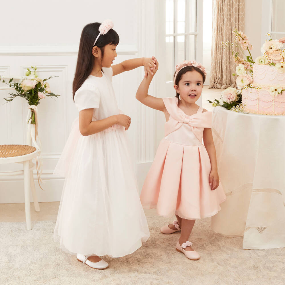 Abel & Lula-Girls Pink Pleated Bow Dress | Childrensalon