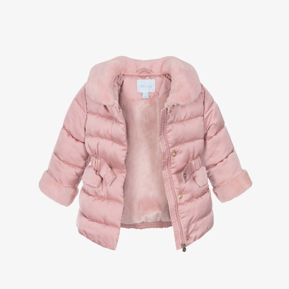 Abel & Lula-Girls Pink Puffer Hooded Jacket | Childrensalon