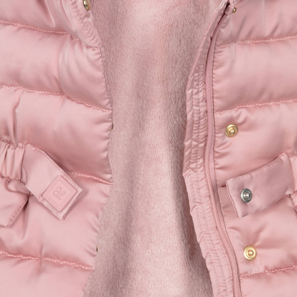 Abel & Lula-Girls Pink Puffer Hooded Jacket | Childrensalon