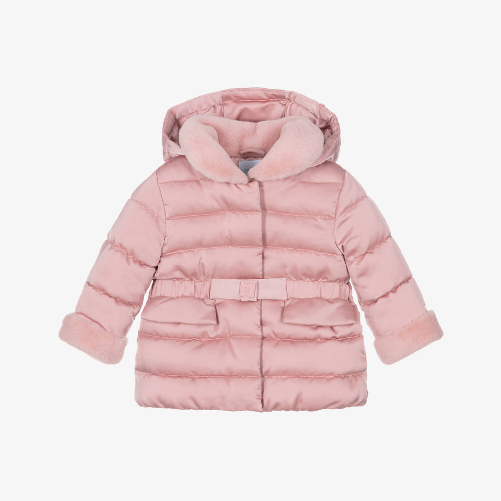 Abel & Lula-Girls Pink Puffer Hooded Jacket | Childrensalon