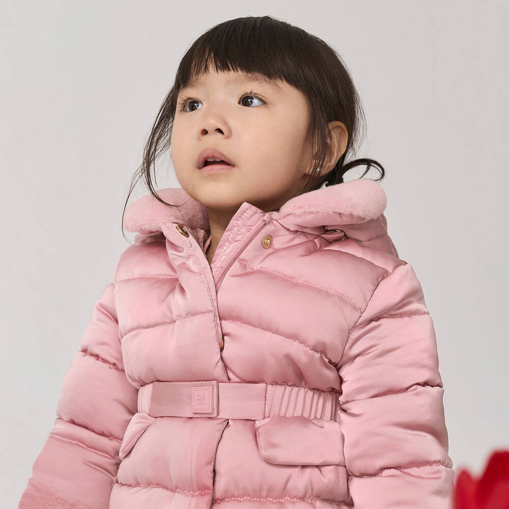 Abel & Lula-Girls Pink Puffer Hooded Jacket | Childrensalon