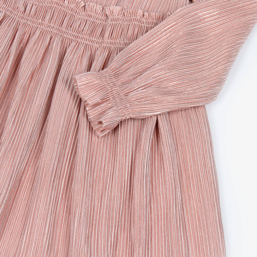 Abel & Lula-Girls Pink Ruffle Plissé Dress  | Childrensalon