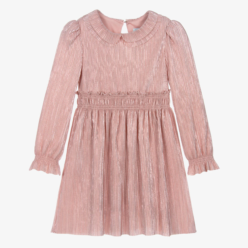 Abel & Lula-Girls Pink Ruffle Plissé Dress  | Childrensalon