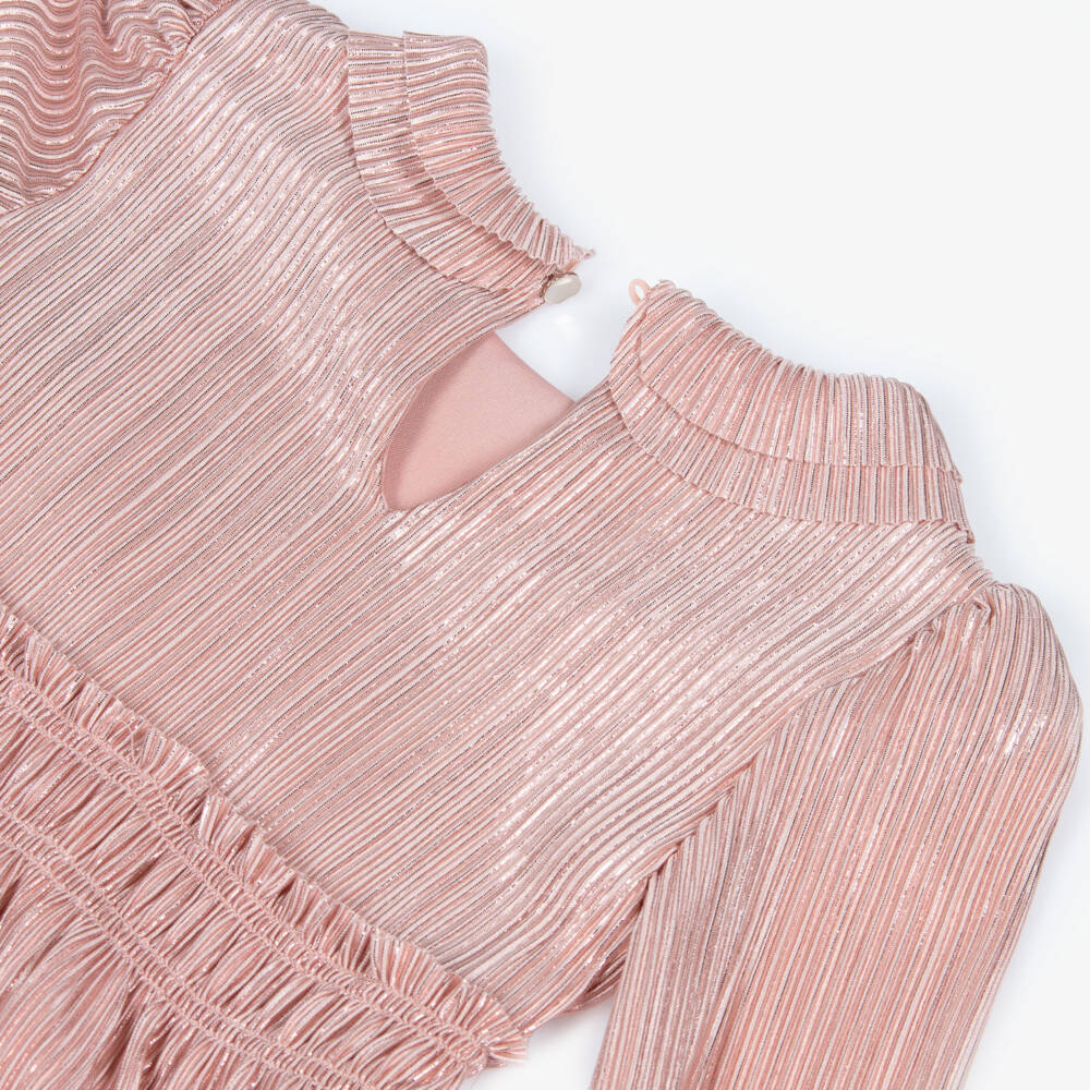 Abel & Lula-Girls Pink Ruffle Plissé Dress  | Childrensalon