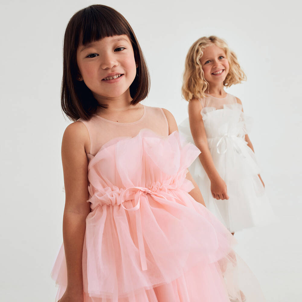 Abel & Lula-Girls Pink Ruffle Tulle Dress | Childrensalon