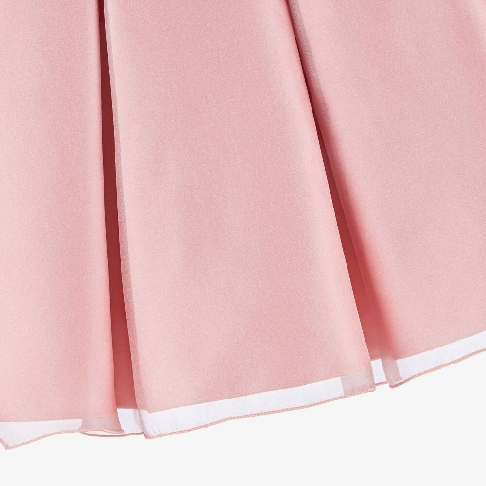 Abel & Lula-Girls Pink Satin Dress with Large Flower Appliqué | Childrensalon