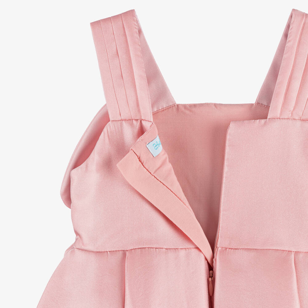 Abel & Lula-Girls Pink Satin Dress with Large Flower Appliqué | Childrensalon