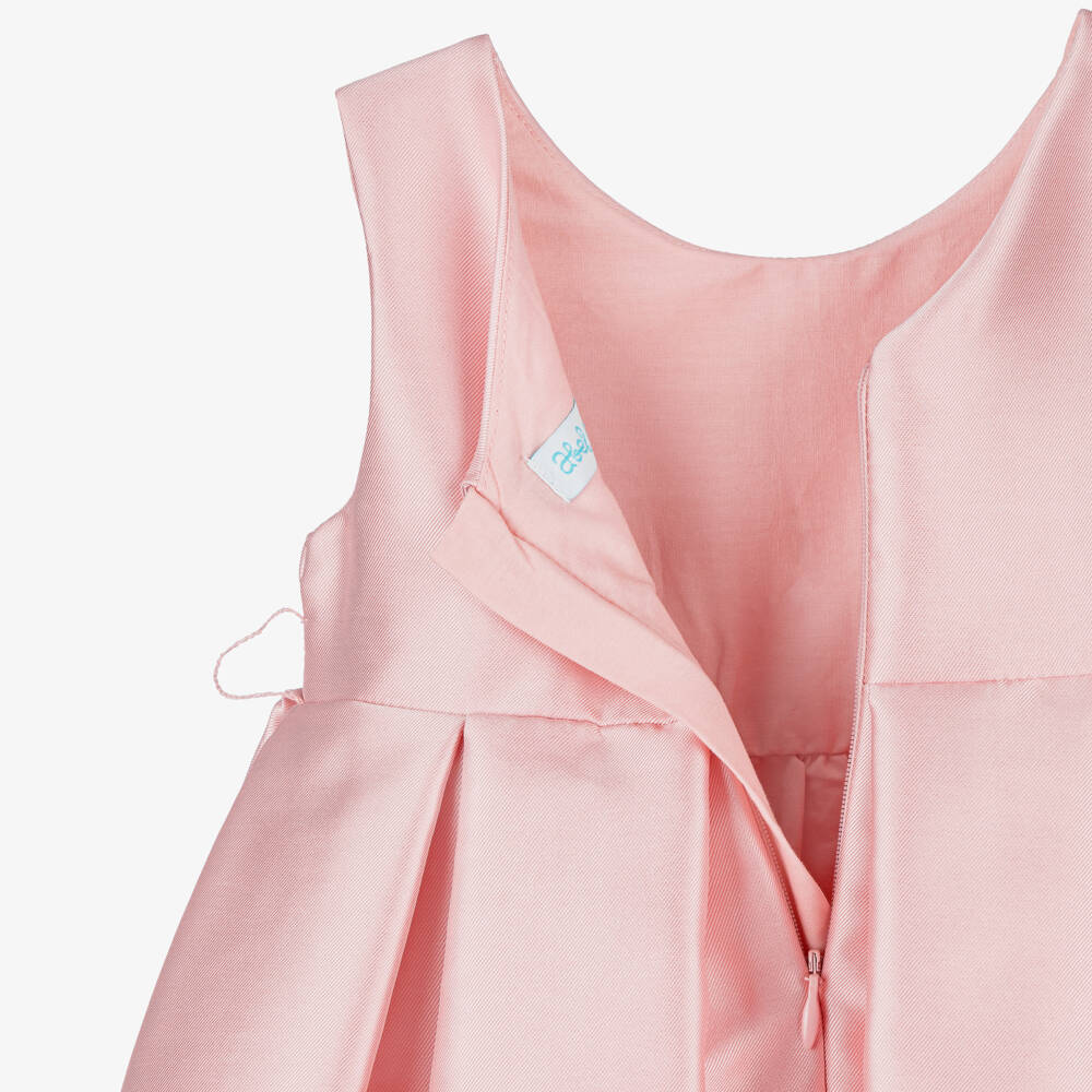 Abel & Lula-Girls Pink Satin Dress with Tulle Sash Belt & Flower Appliqué | Childrensalon