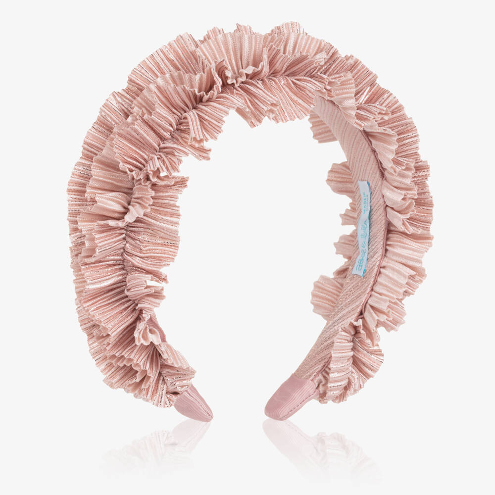 Abel & Lula-Girls Pink Satin Hairband with Pleated Ruffles | Childrensalon