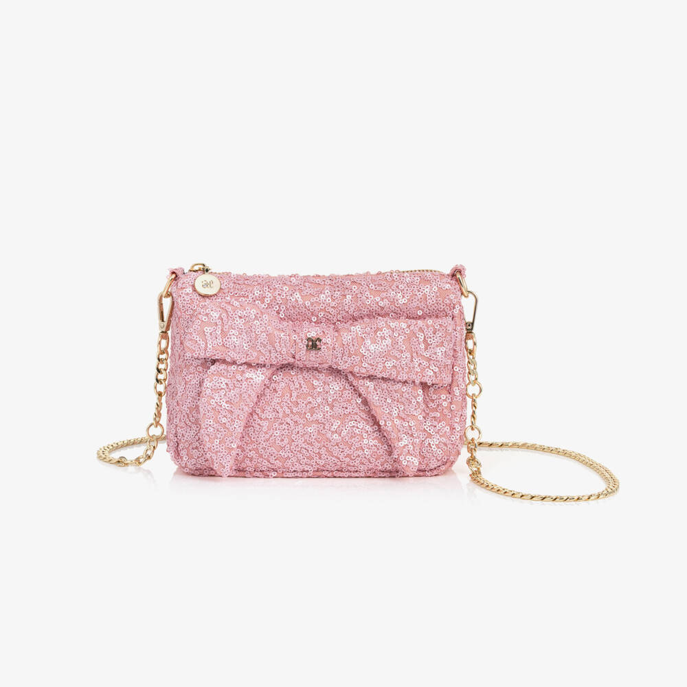 Abel & Lula-Girls Pink Sequin Bow Handbag (18cm) | Childrensalon