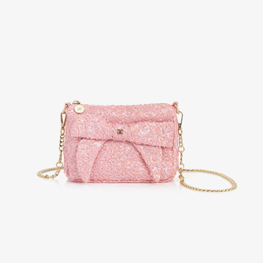 Abel & Lula-Girls Pink Sequin Bow Handbag (18cm) | Childrensalon