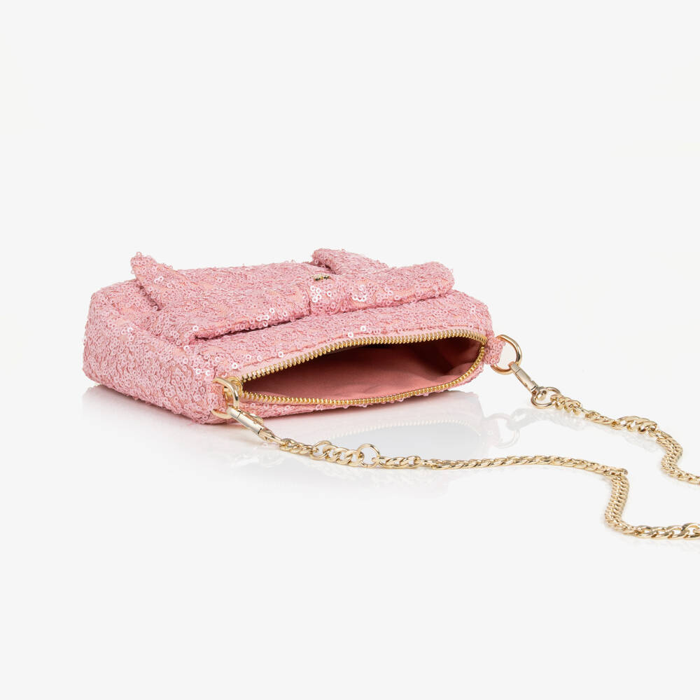 Abel & Lula-Girls Pink Sequin Bow Handbag (18cm) | Childrensalon