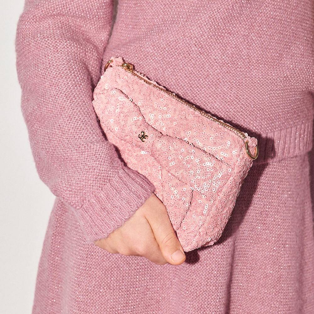 Abel & Lula-Girls Pink Sequin Bow Handbag (18cm) | Childrensalon