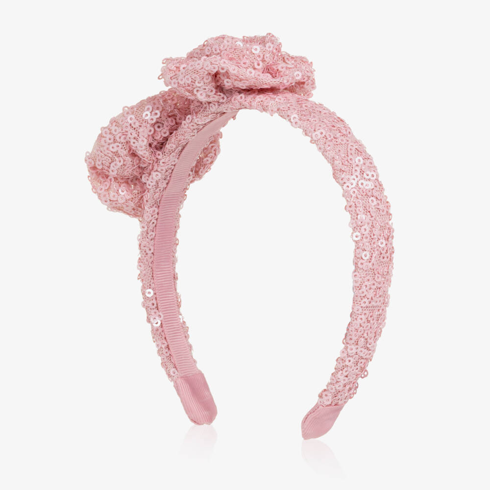 Abel & Lula-Girls Pink Sequin Hairband with Roses | Childrensalon