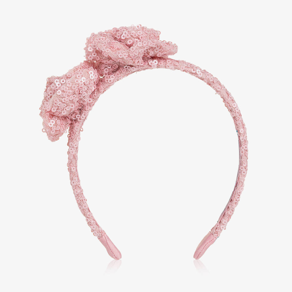 Abel & Lula-Girls Pink Sequin Hairband with Roses | Childrensalon