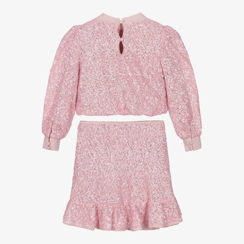 Abel & Lula-Girls Pink Sequin Top & Skirt Set | Childrensalon