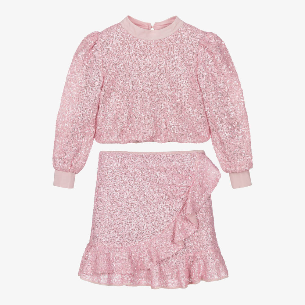 Abel & Lula-Girls Pink Sequin Top & Skirt Set | Childrensalon