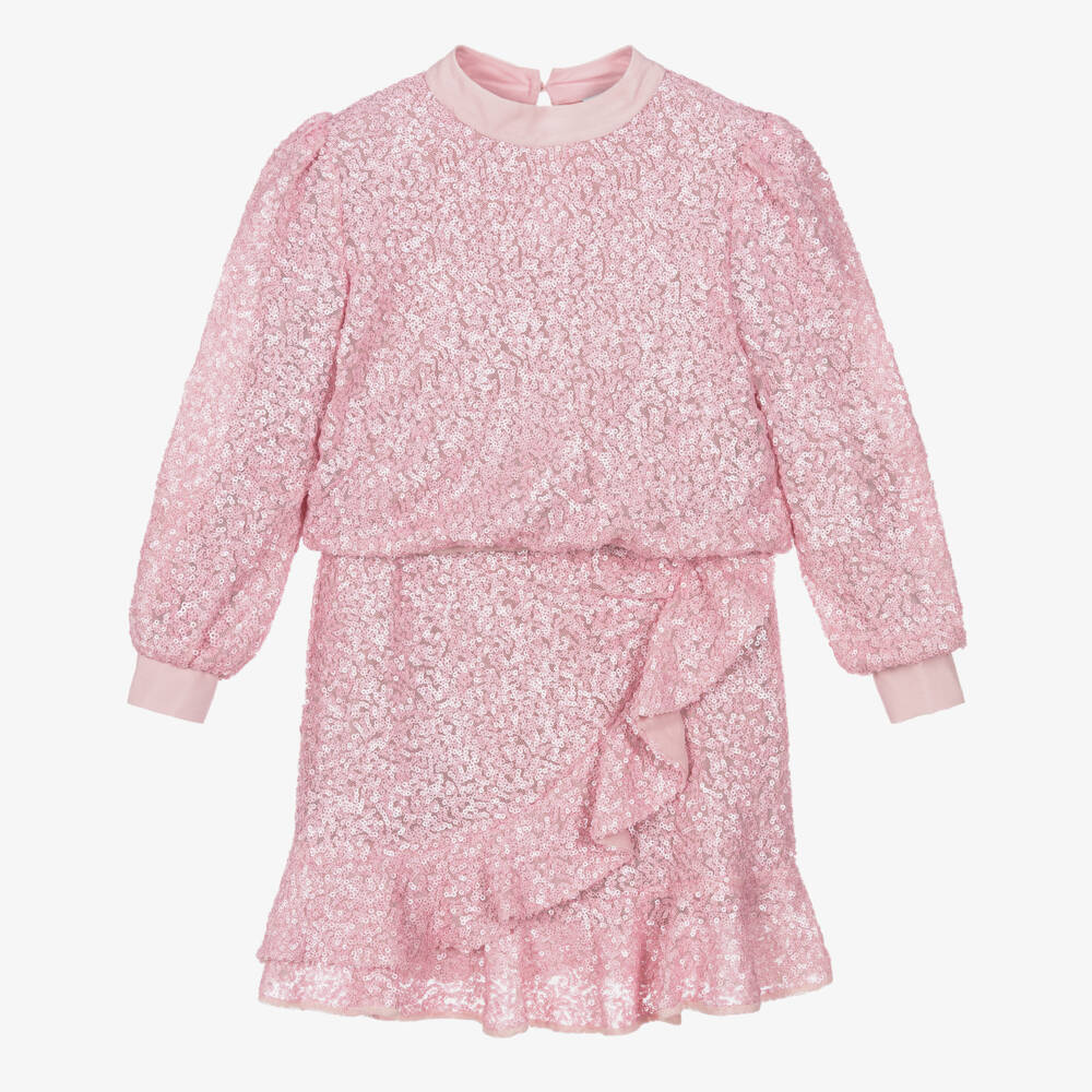 Abel & Lula-Girls Pink Sequin Top & Skirt Set | Childrensalon