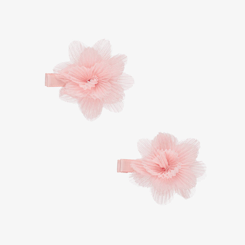 Abel & Lula-Girls Pink Tulle Flower Hair Clips (2 pack) | Childrensalon
