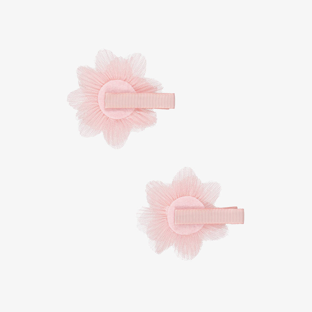 Abel & Lula-Girls Pink Tulle Flower Hair Clips (2 pack) | Childrensalon