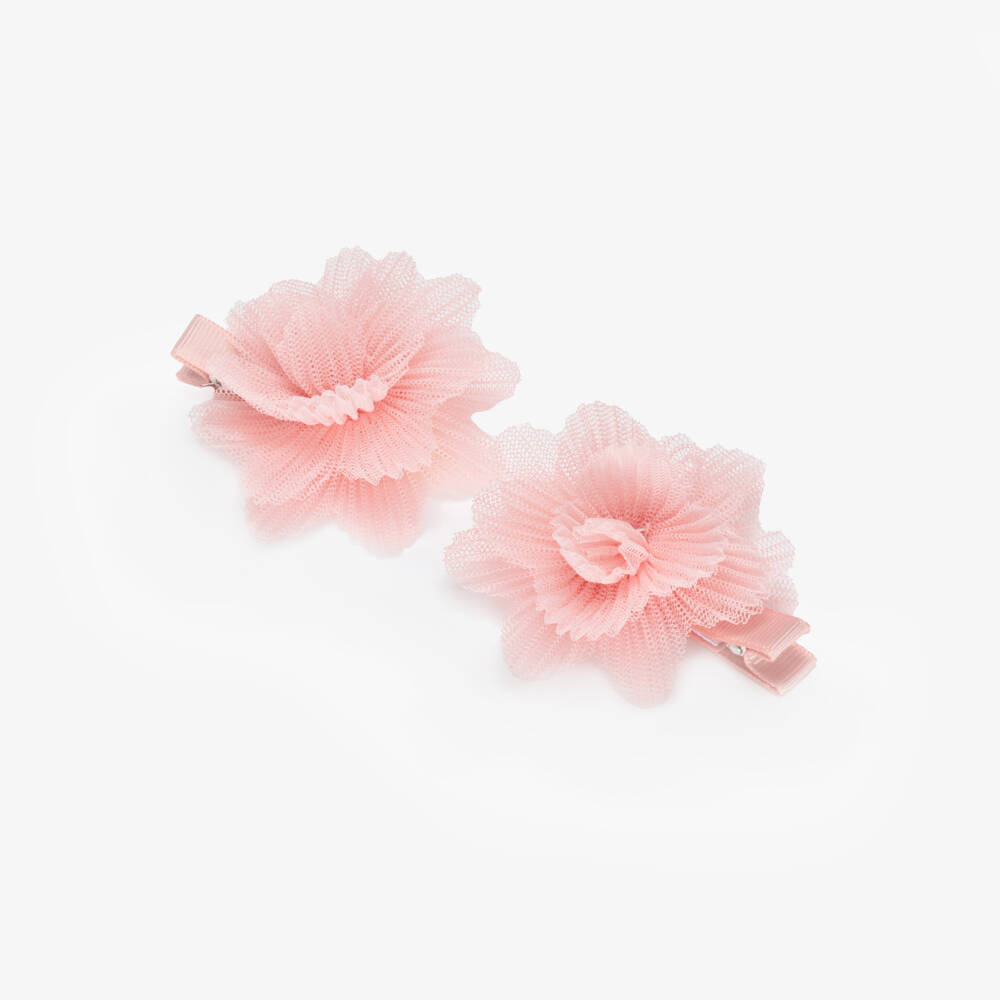 Abel & Lula-Girls Pink Tulle Flower Hair Clips (2 pack) | Childrensalon