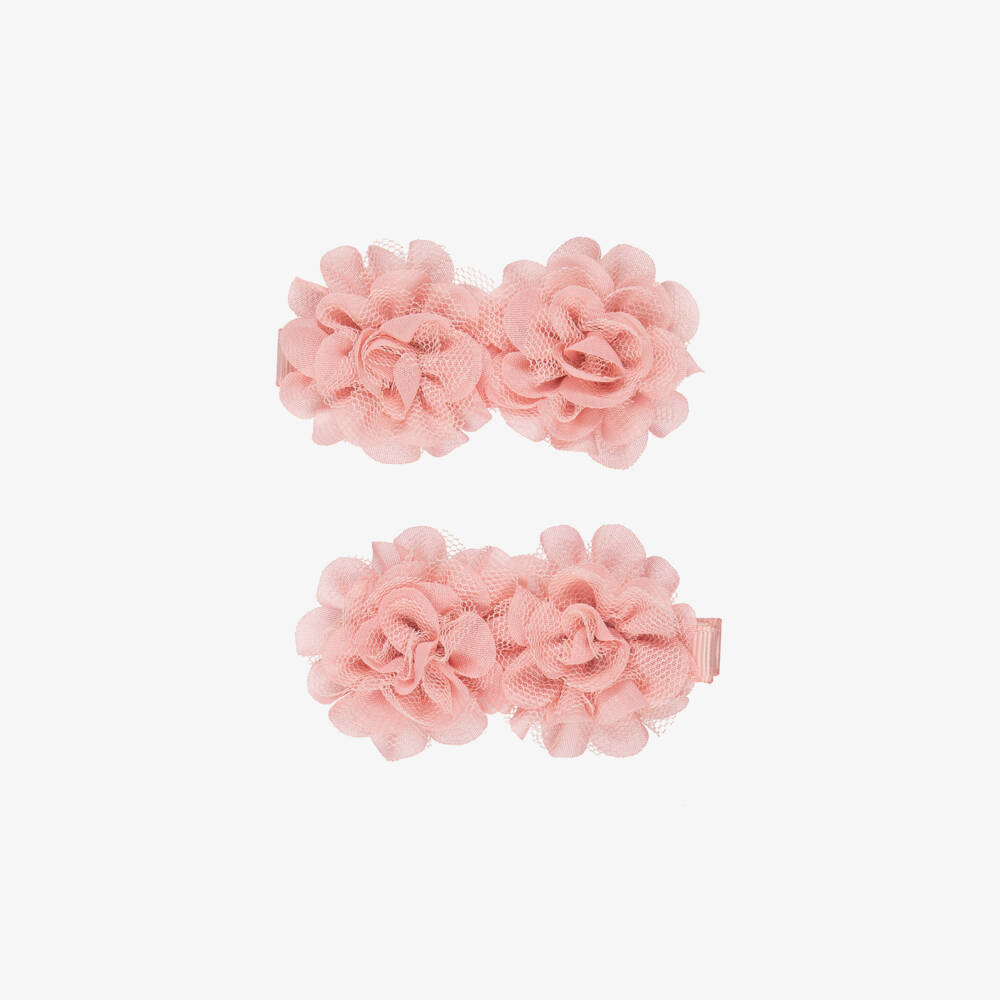 Abel & Lula-Girls Pink Tulle Flower Hair Clips (2 Pack) | Childrensalon