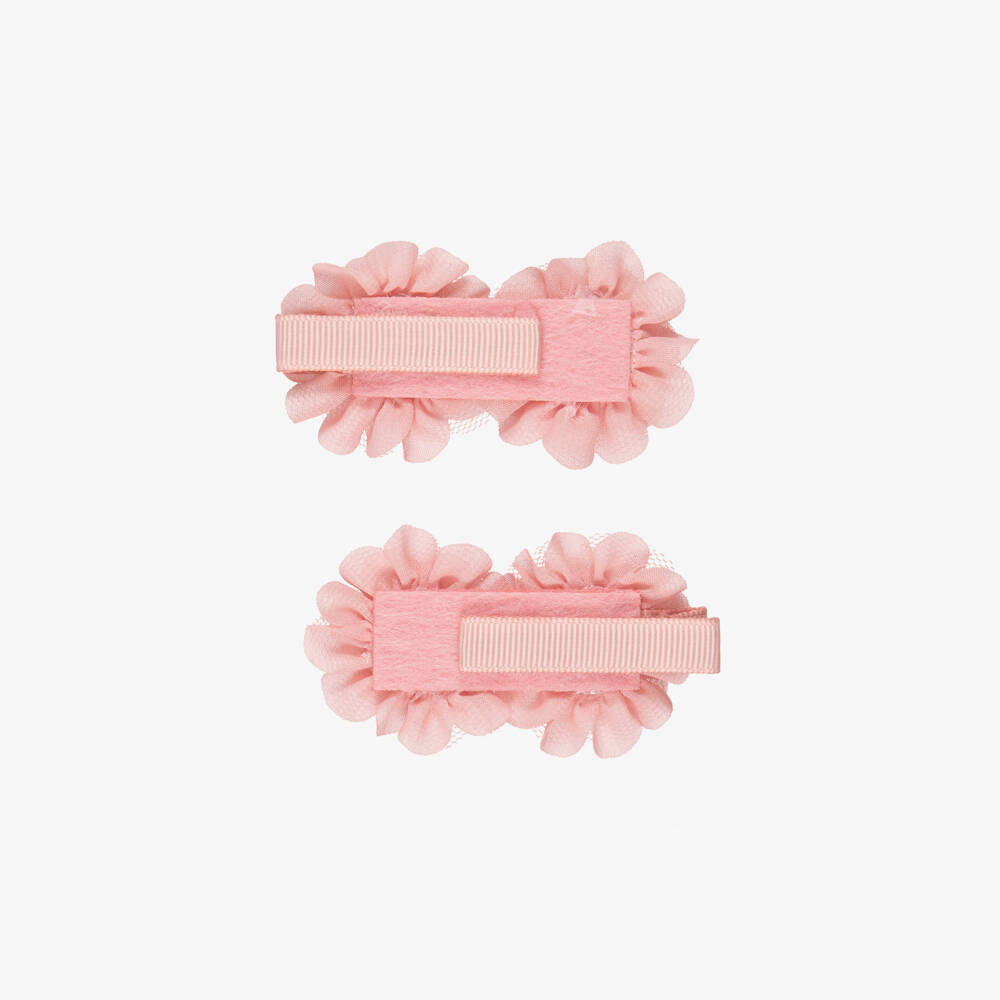 Abel & Lula-Girls Pink Tulle Flower Hair Clips (2 Pack) | Childrensalon