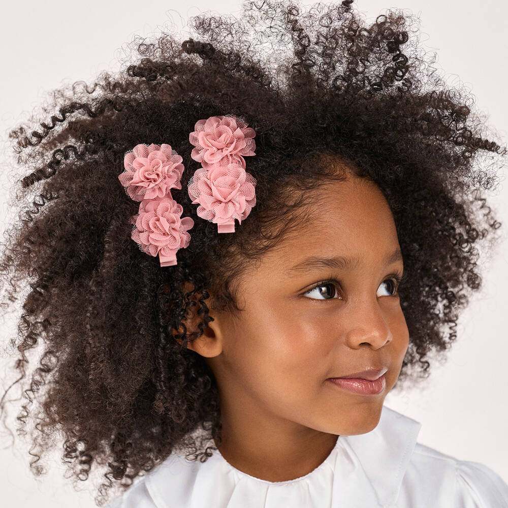 Abel & Lula-Girls Pink Tulle Flower Hair Clips (2 Pack) | Childrensalon