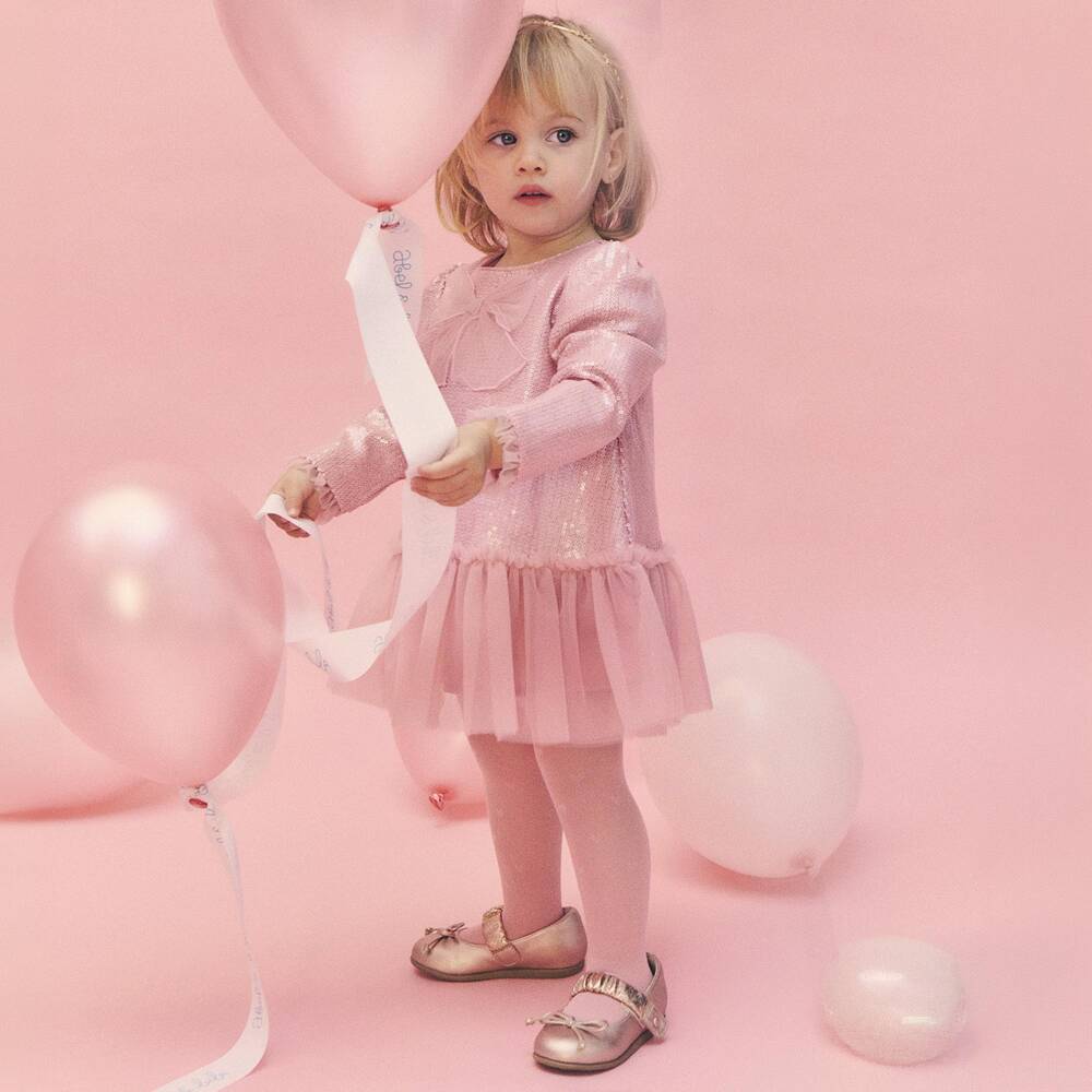 Abel & Lula-Girls Pink Tulle & Sequin Dress | Childrensalon