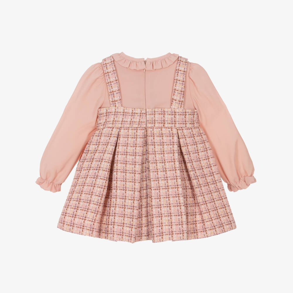 Abel & Lula-Girls Pink Tweed & Crêpe Chiffon Dress | Childrensalon
