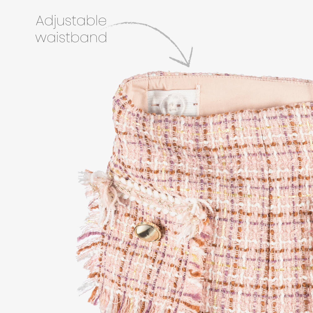 Abel & Lula-Girls Pink Tweed Shorts Set with Glittery Gold Thread | Childrensalon