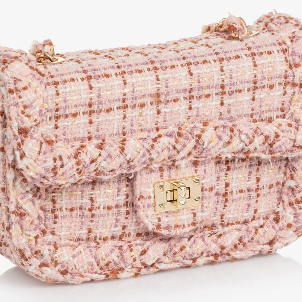 Abel & Lula-Girls Pink Tweed Shoulder Bag (21cm) | Childrensalon