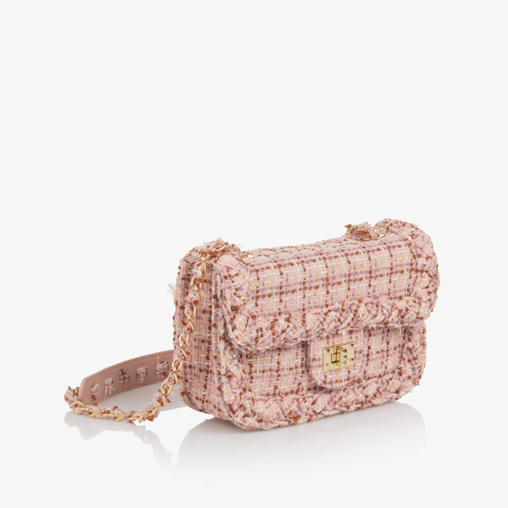 Abel & Lula-Girls Pink Tweed Shoulder Bag (21cm) | Childrensalon