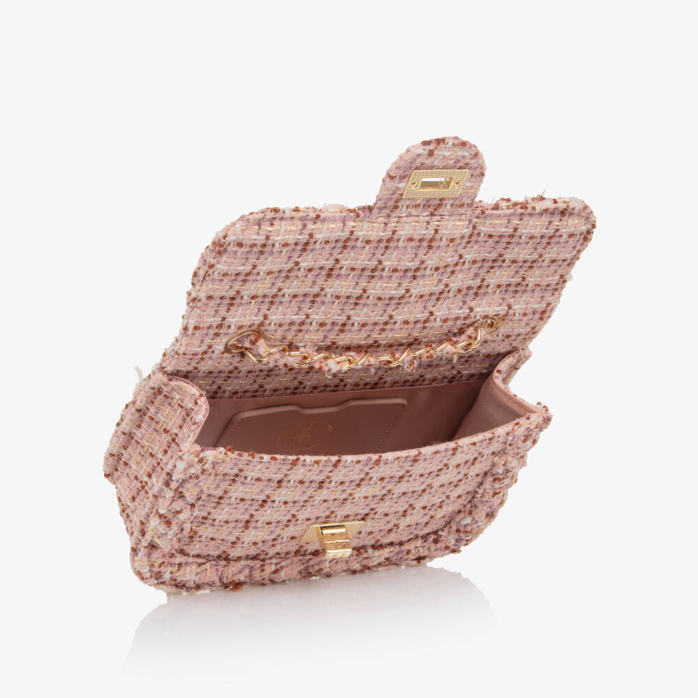 Abel & Lula-Girls Pink Tweed Shoulder Bag (21cm) | Childrensalon