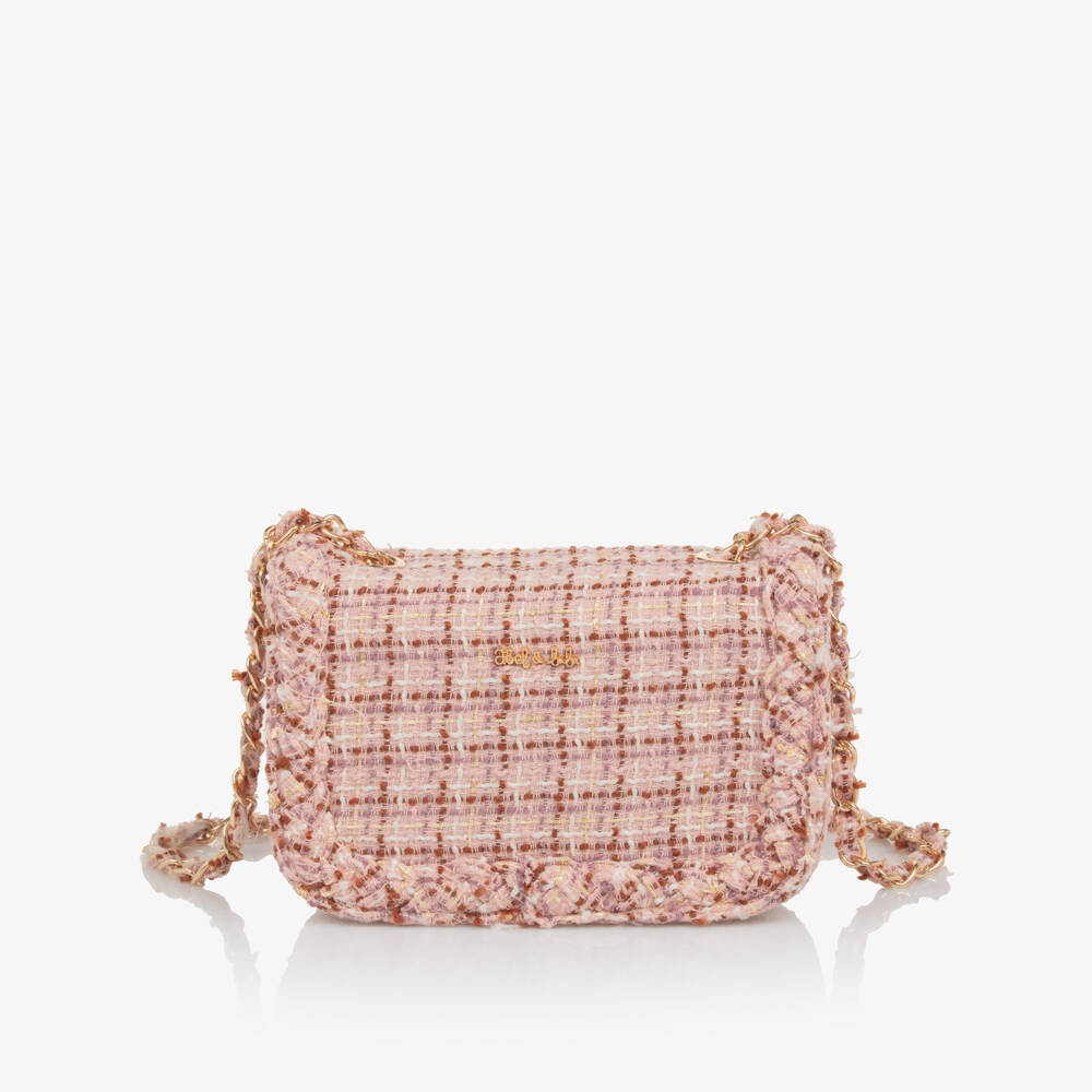 Abel & Lula-Girls Pink Tweed Shoulder Bag (21cm) | Childrensalon