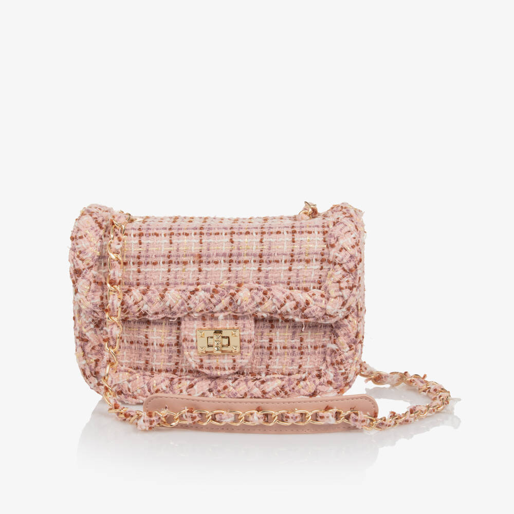 Abel & Lula-Girls Pink Tweed Shoulder Bag (21cm) | Childrensalon