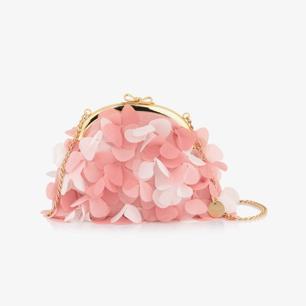 Abel & Lula-Girls Pink & White Crêpe Chiffon Flower Shoulder Bag (20cm) | Childrensalon