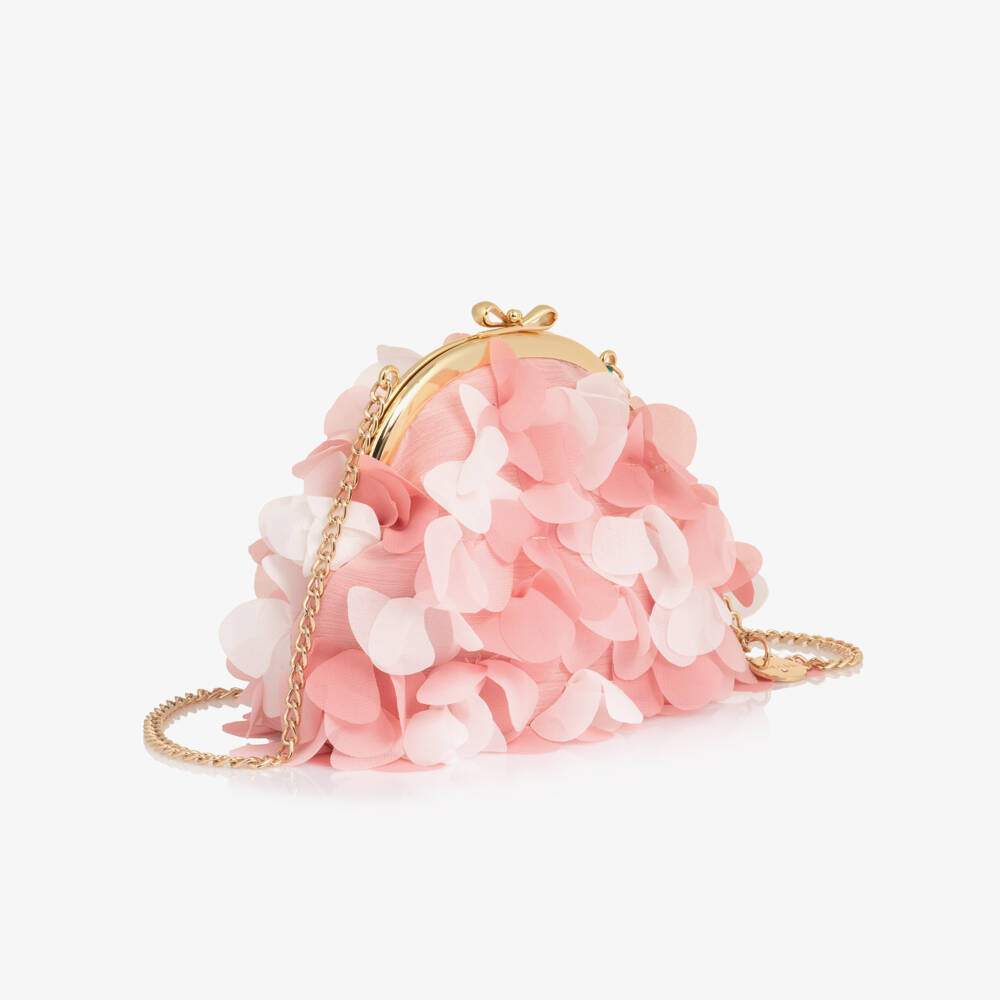 Abel & Lula-Girls Pink & White Crêpe Chiffon Flower Shoulder Bag (20cm) | Childrensalon