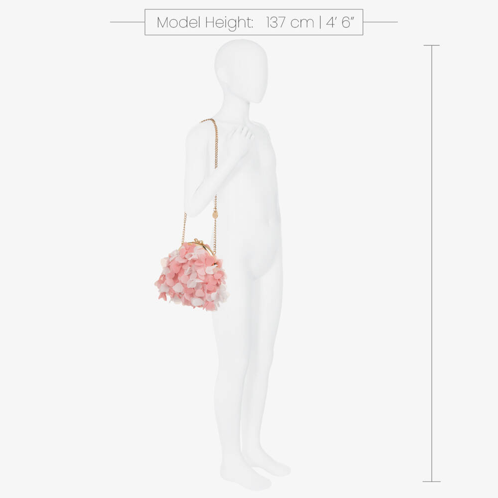 Abel & Lula-Girls Pink & White Crêpe Chiffon Flower Shoulder Bag (20cm) | Childrensalon