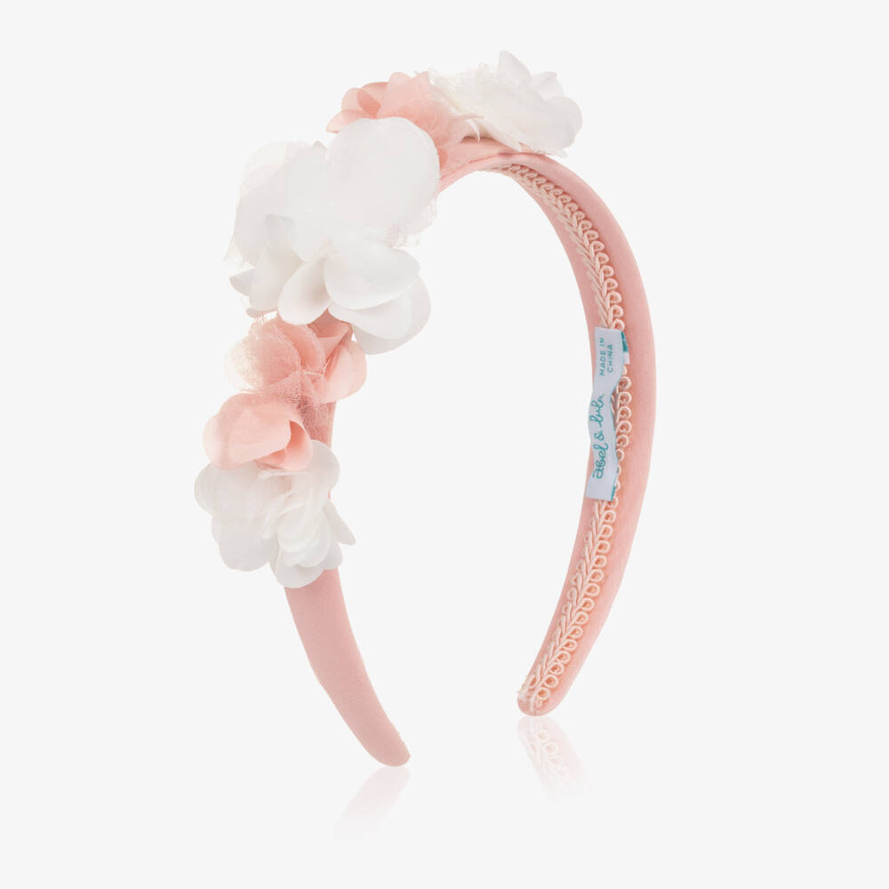 Abel & Lula-Girls Pink & White Satin & Crêpe Flower Hairband | Childrensalon