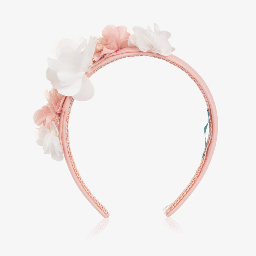 Abel & Lula-Girls Pink & White Satin & Crêpe Flower Hairband | Childrensalon